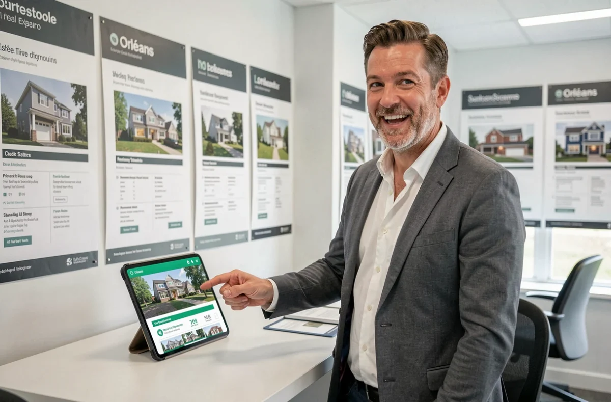 Agent 123 Immo Orléans présentant des annonces immobilières locatives à un investisseur