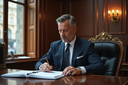 Adjoint maire en costume dans son bureau officiel