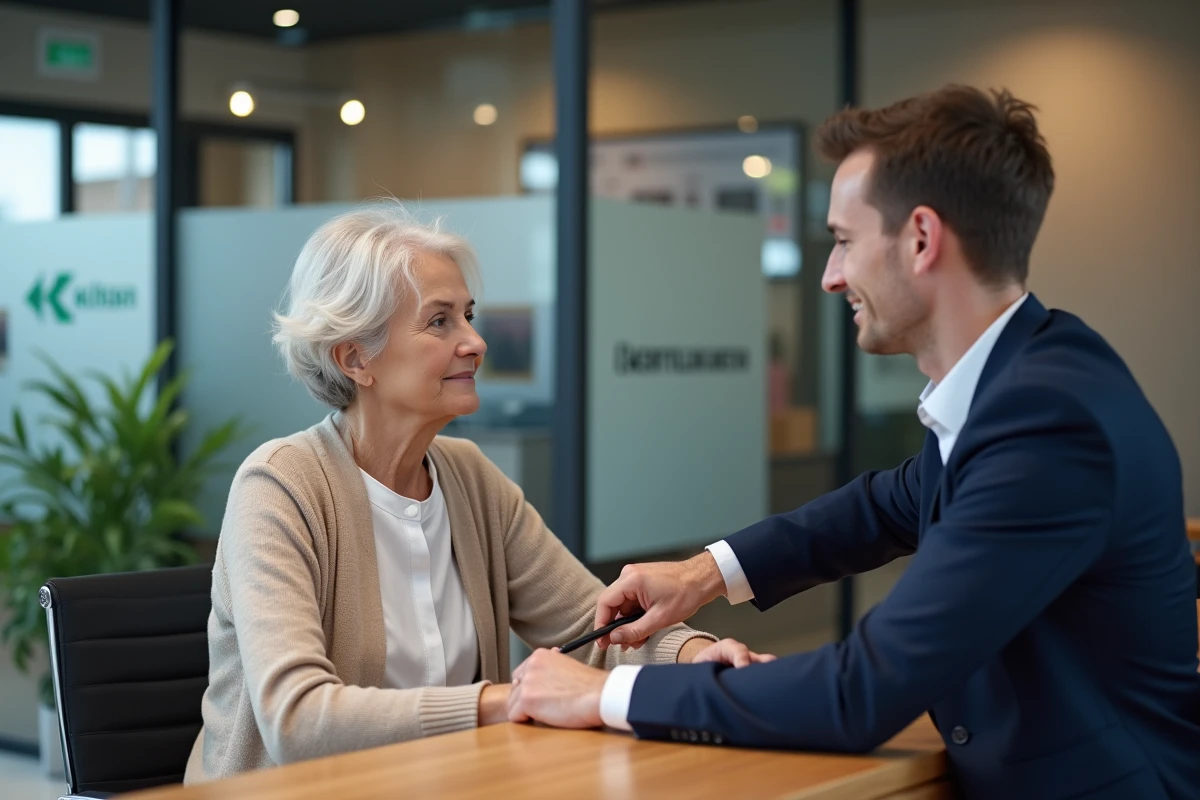 Conseillère bancaire aidant une cliente senior à récupérer l'accès à son espace particulier LCL en agence