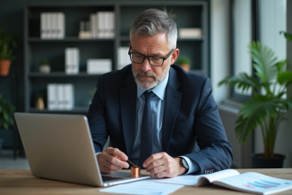 Analyste financier en costume examine un échantillon de cuivre