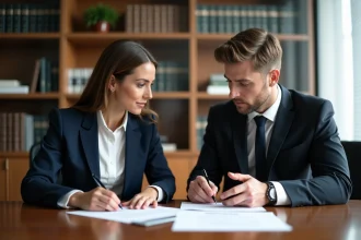 Avocats en réunion dans un bureau moderne avec documents