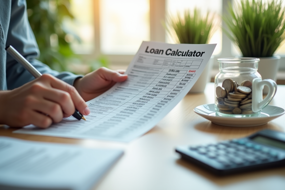 Détails d une calculatrice de prêt immobilier sur un bureau lumineux