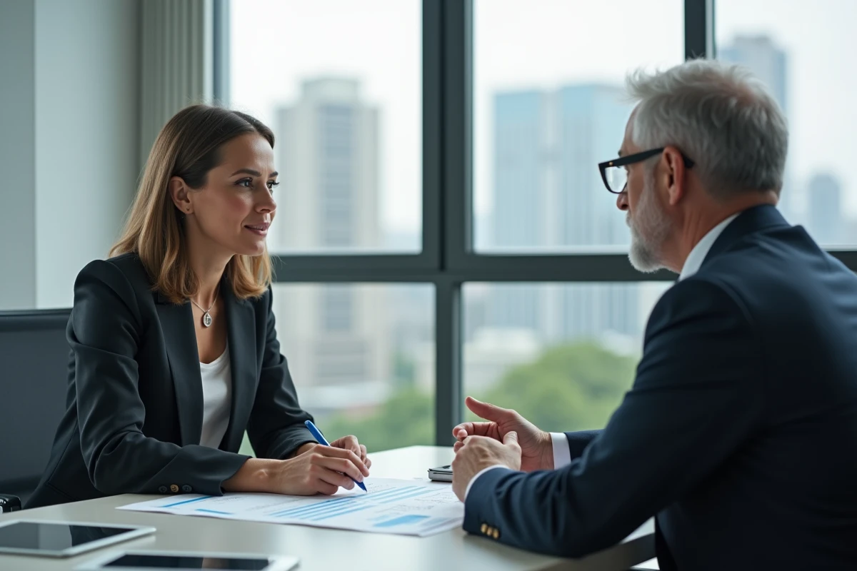 Conseillère financière explique un graphique d
