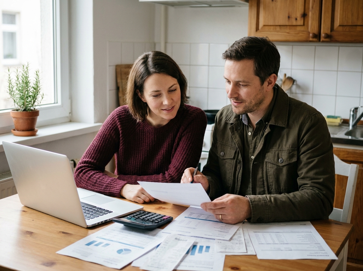 Couple de fonctionnaires étudiant des solutions de regroupement de dettes à la maison