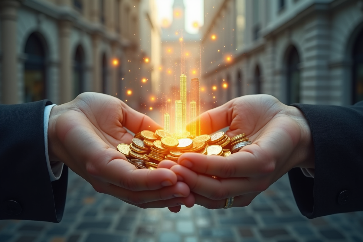 Echange de monnaies physiques et tokens numériques entre deux mains