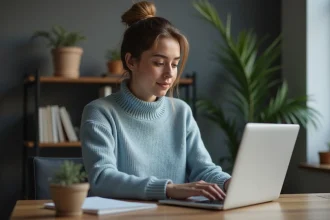 Jeune femme utilisant un laptop pour gérer ses finances
