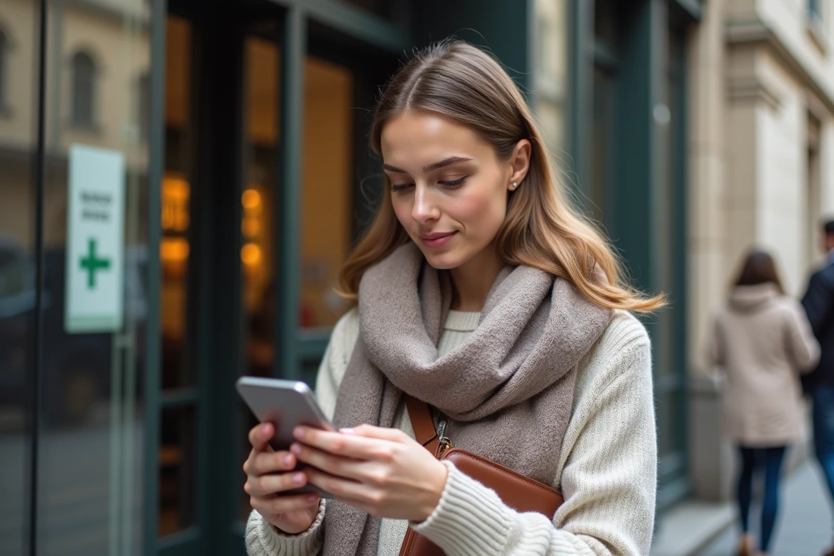 Jeune femme vérifiant les taux de change sur son smartphone