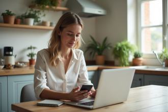 Femme utilisant un ordinateur pour une demande de pret en ligne
