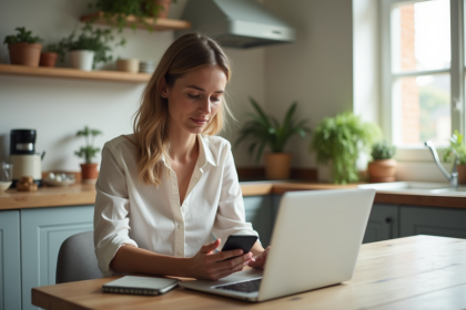 Femme utilisant un ordinateur pour une demande de pret en ligne