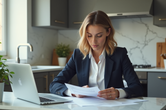 Femme professionnelle compare des offres de prêt immobilier