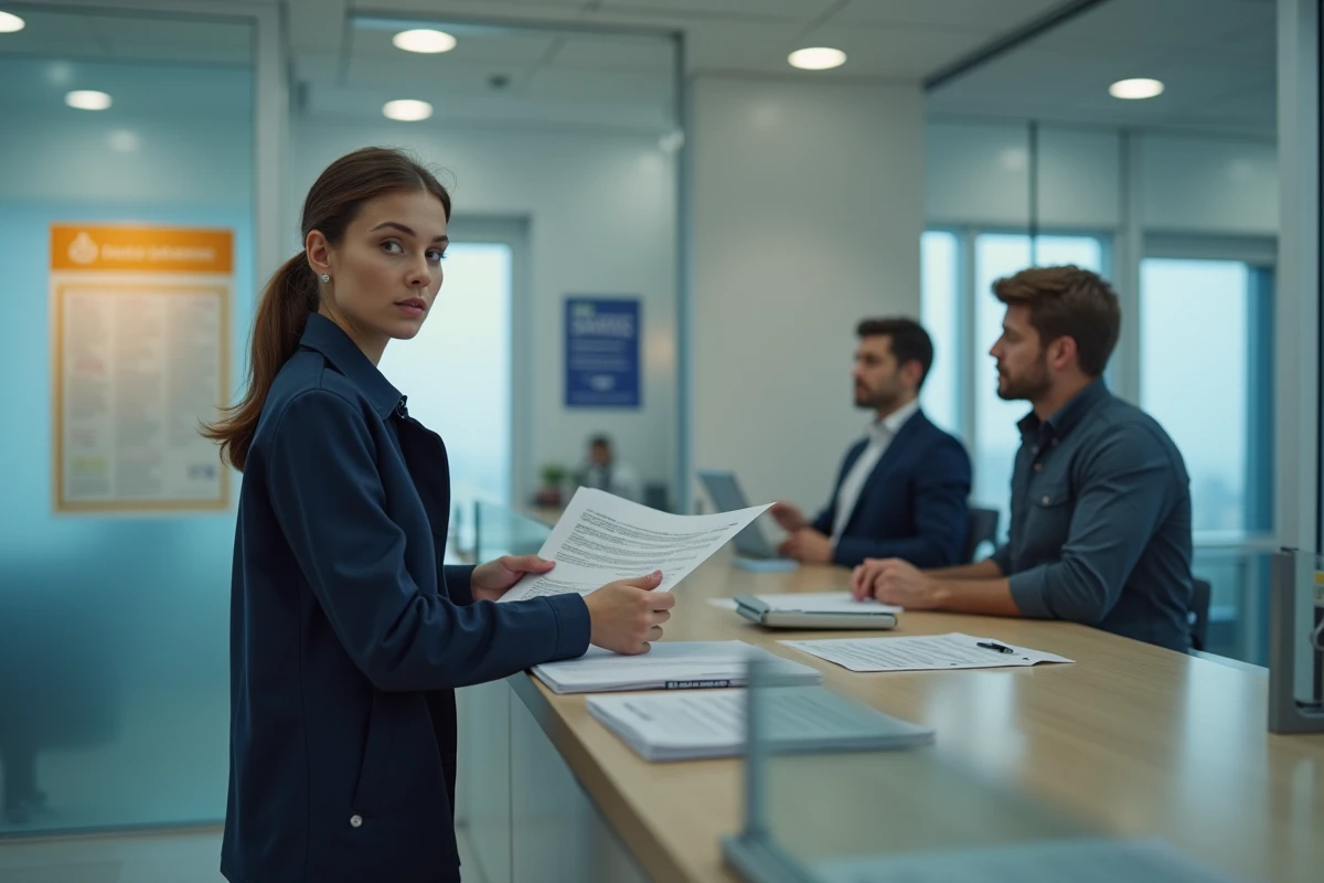 Jeune femme attendant au guichet dans un bureau administratif