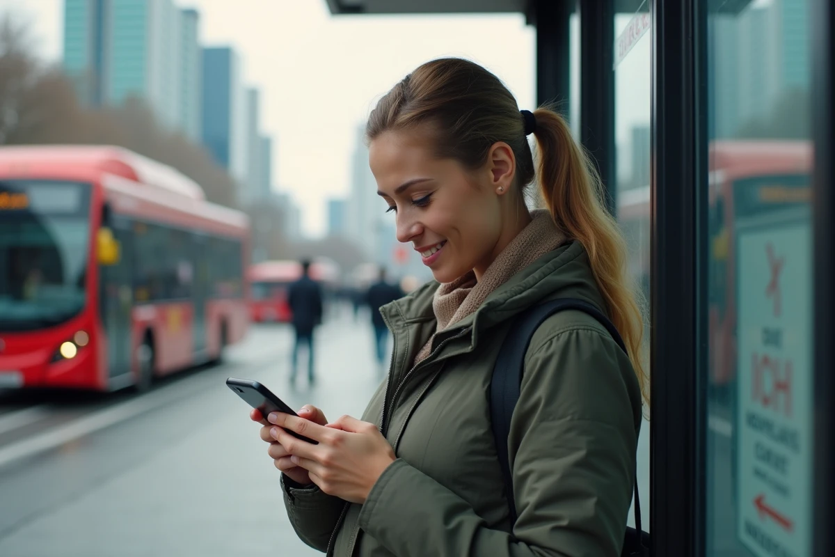 Jeune femme dans la rue utilisant son smartphone