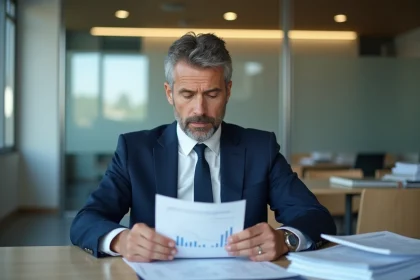 Homme fonctionnaire en costume dans un bureau moderne