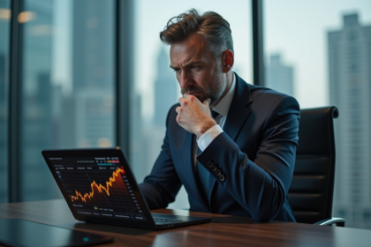 Homme d'affaires regardant un graphique boursier en chute
