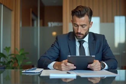 Homme d'affaires en costume dans un bureau moderne