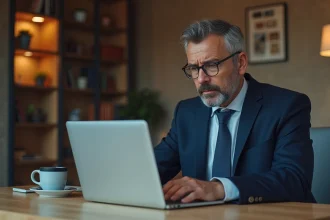 Homme d'affaires en costume regardant un ordinateur avec erreur de connexion