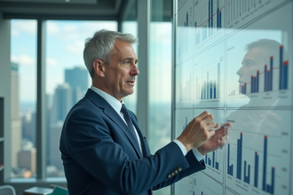 Homme d'affaires analysant des graphiques de croissance