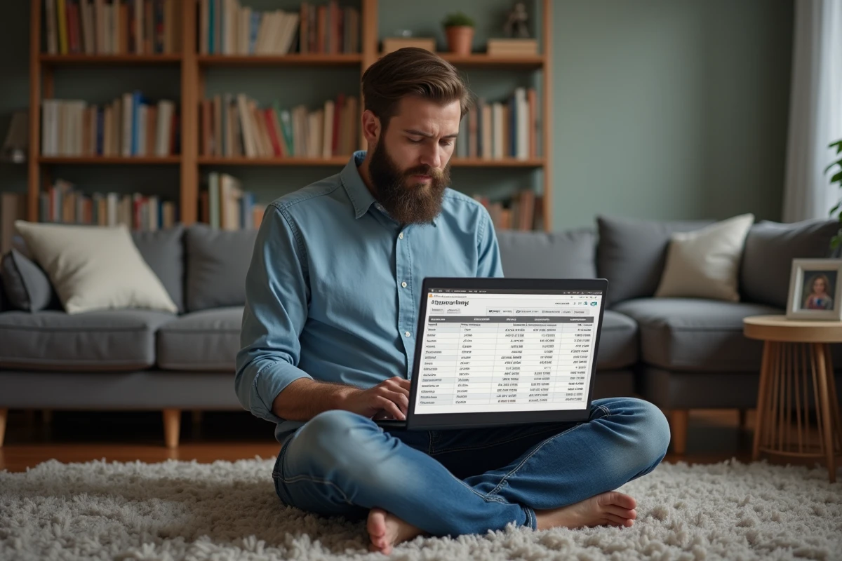 Homme avec ordinateur portable travaillant sur un budget