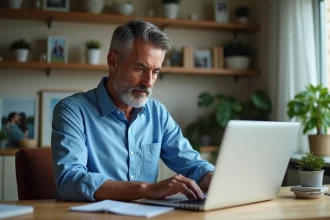 Homme d'âge moyen travaillant à son bureau à domicile