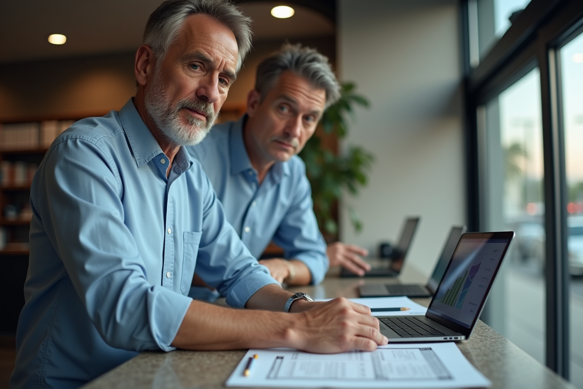 Homme discutant des taux de crédit avec un conseiller bancaire
