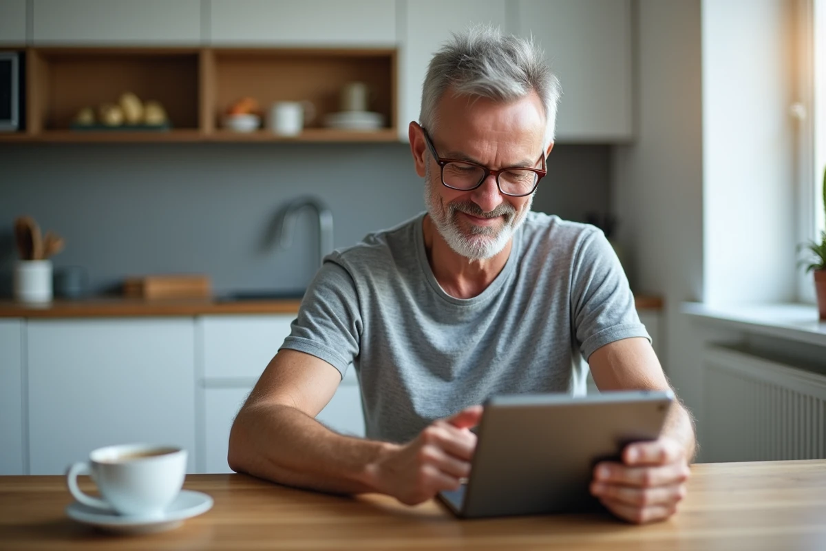 Homme utilisant une tablette pour accélérer un virement PayPal vers sa banque