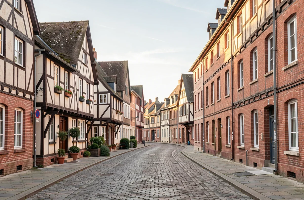 Immeubles du centre de Rennes en briques et colombages