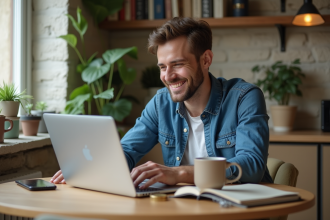 Jeune homme étudiant dans un appartement parisien lumineux