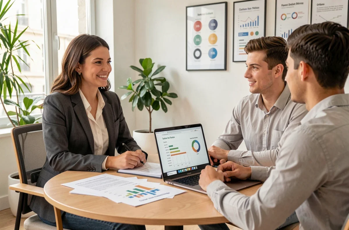 Conseillère Mes Finances Précieuses Orléans guidant un couple dans la planification de leur investissement locatif