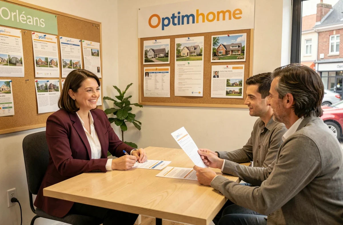 Agent Optimhome Orléans conseillant un couple sur un projet d'investissement locatif