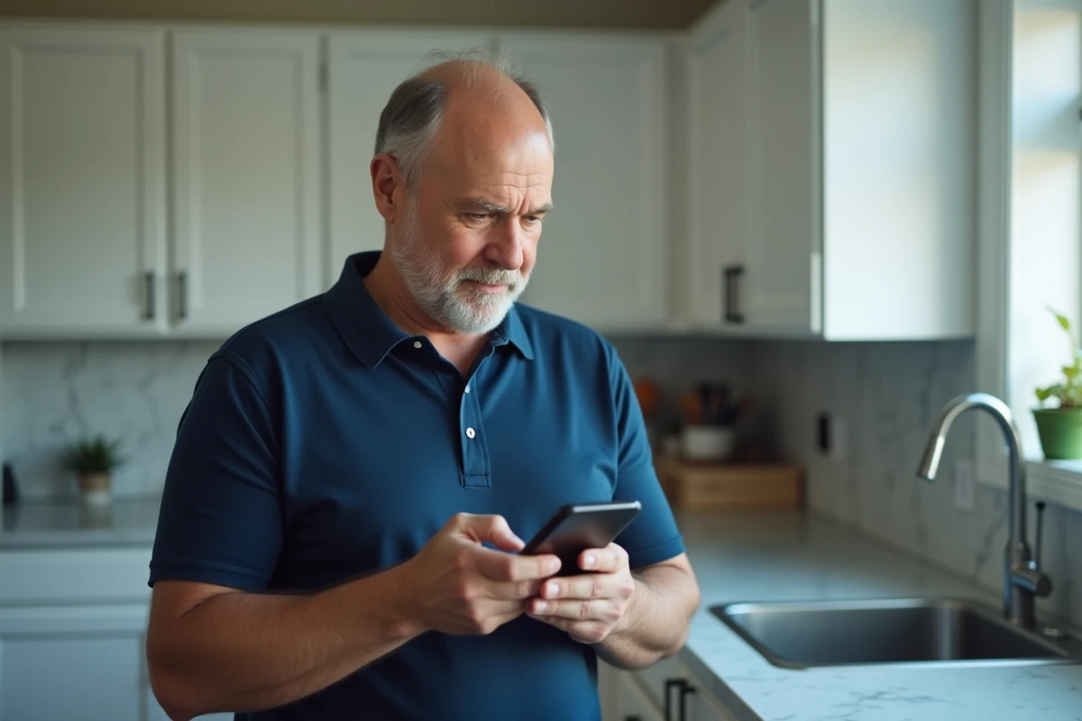 Homme consultant son smartphone pour récupérer l'accès à son compte LCL en ligne