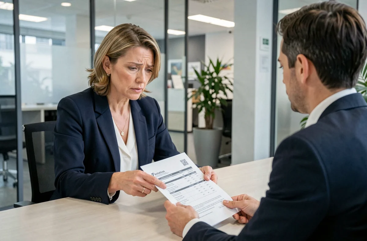 Une femme d'une quarantaine d'années examine ses documents de prêt immobilier avec un conseiller bancaire pour renégocier son taux face à l'évolution de l'Euribor 3 mois en 2026