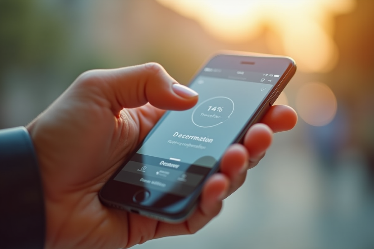Main tenant un smartphone avec confirmation de transfert bancaire