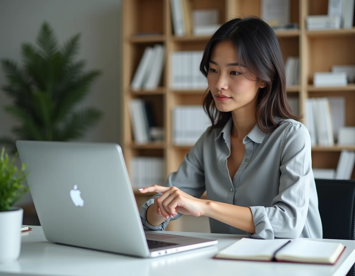 Femme utilisant son compte Arkevia sur un ordinateur portable pour télécharger des documents depuis son espace personnel